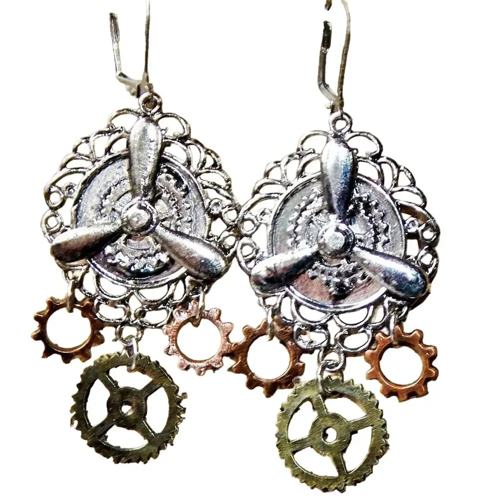 Steam Punk Earrings/ Ball Bearing Bangles - Picture 3 of 12